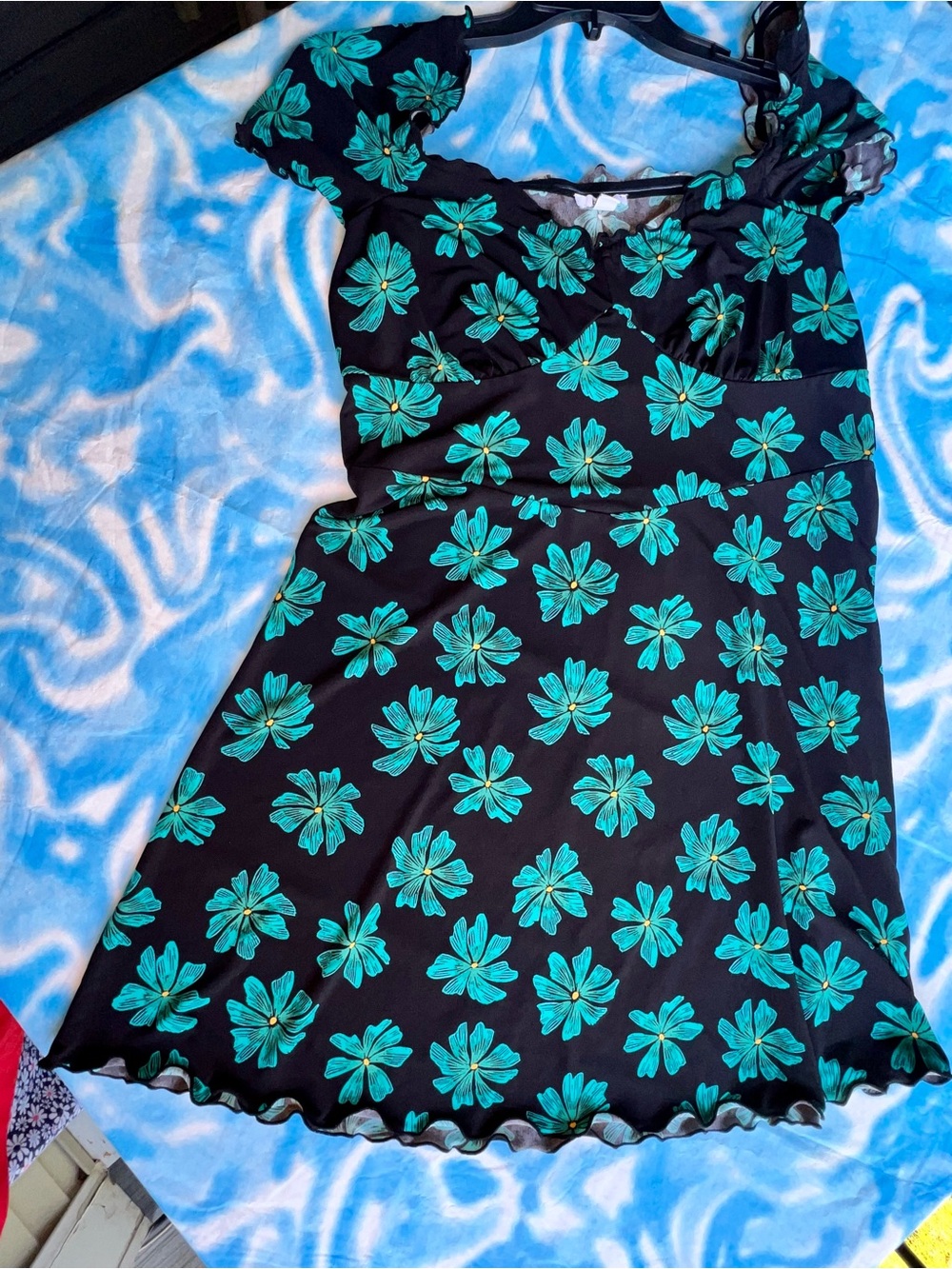 Bar III Black Dress with Teal Floral Pattern